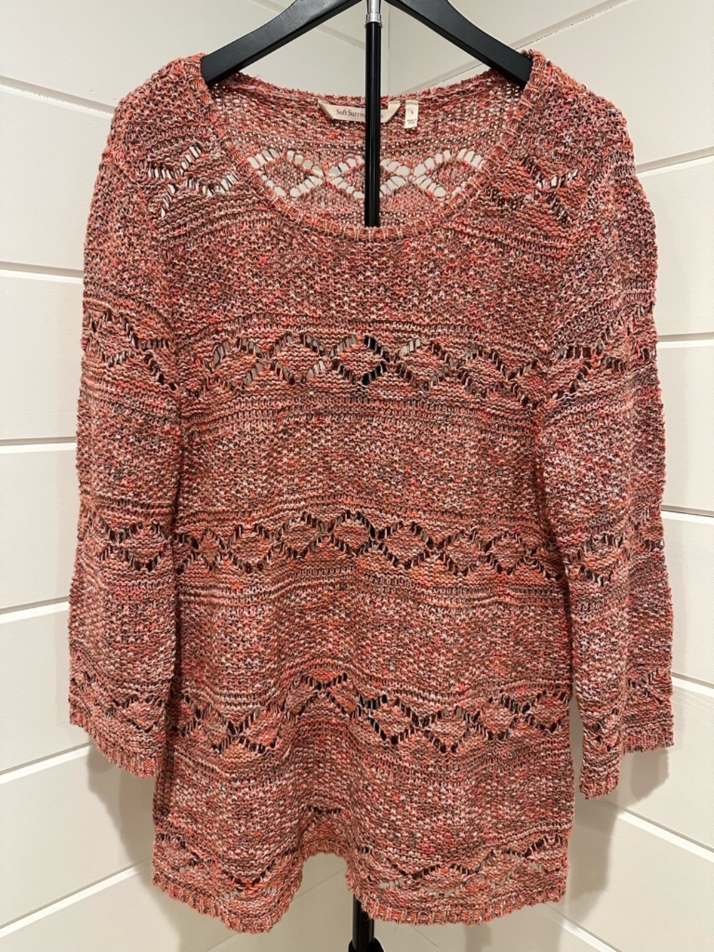 Soft Surroundings Coral and Gray Open-Weave Pullover. Size Large - Women’s
